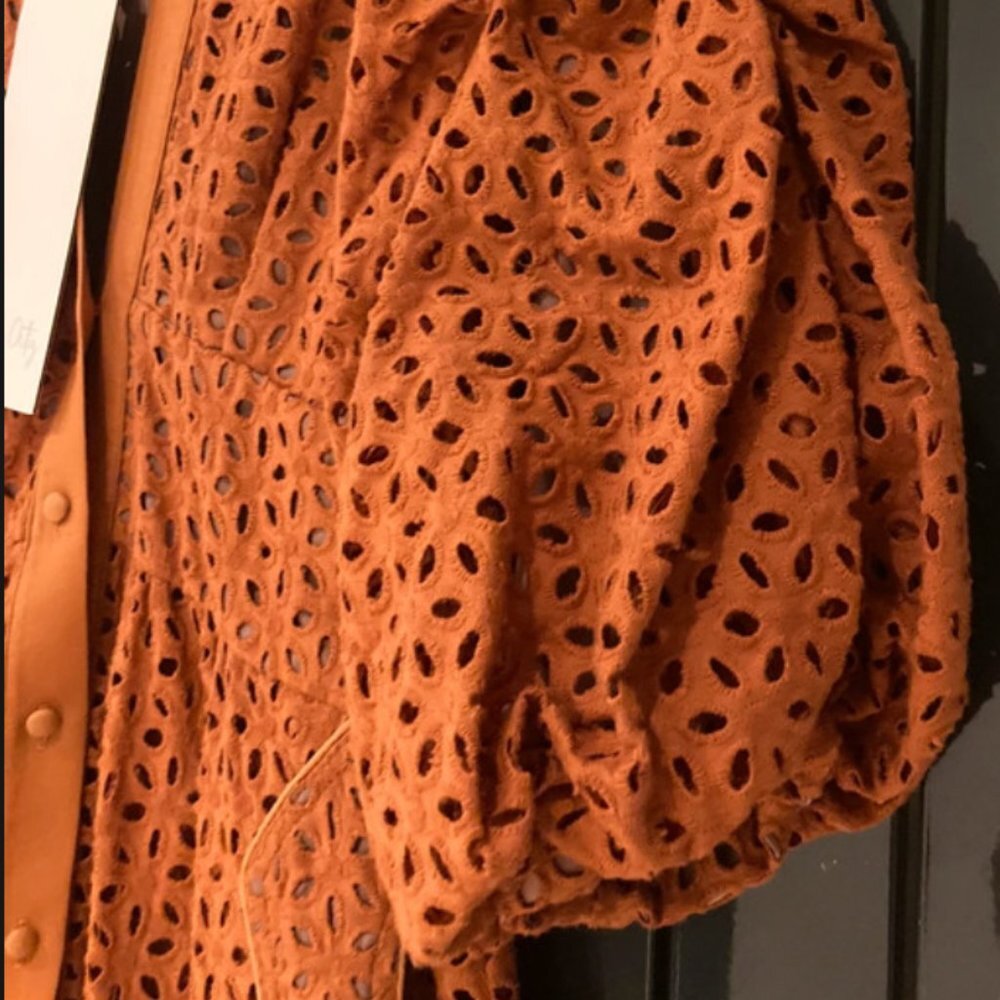 JOHANNA ORTIZ Magical Discipline Burnt Orange Eyelet Cotton Dress Size US 2 - Picture 8 of 12